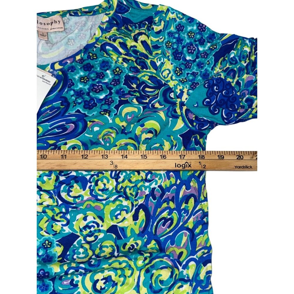 Philosophy Republic Aqua Peacock Print Dress L - Picture 8 of 9